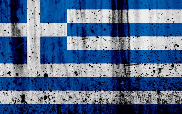Grekisk flagga, 4k, grunge, flagga Grekland, Europa, nationella symboler, Grekland, vapen i Grekland, Grecian vapen