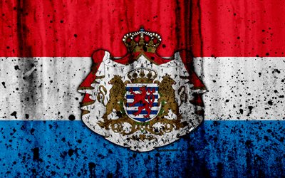 Luxembourg flag, 4k, grunge, flag of Luxembourg, Europe, national symbols, Luxembourg, coat of arms