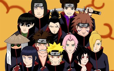 Naruto, japonese manga, characters, Kiba, Choji, Akatsuki, Ino, RockLee, Hinata