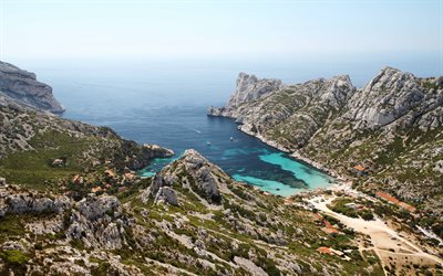 Calanque de Sormiou, Marseille, 4k, Mediterranean Sea, rocks, coast, blue bay