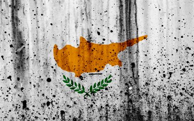 Cypriotisk flagg, 4k, grunge, flagga Cypern, Europa, Cypern, nationell symbolik, vapensk&#246;ld f&#246;r Cypern, Cypriotiska vapen