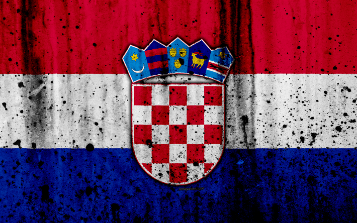 Croatian flag, 4k, grunge, flag of Croatia, Europe, Croatia, national symbolism, coat of arms of Croatia, Croatian coat of arms