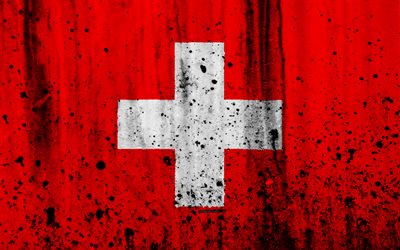 Silah İsviçre bayrağı, 4k, grunge, İsviçre bayrağı, Avrupa, ulusal semboller, kol İsviçre İsviçre, ceket, İsviçre