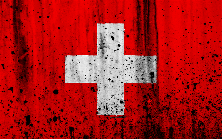 Bandiera svizzera, 4k, grunge, bandiera della Svizzera, in Europa, simboli nazionali, Svizzera, stemma, la Svizzera stemma
