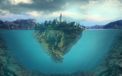 Lake Bled, 3d art, underwater, Slovenia, Europe