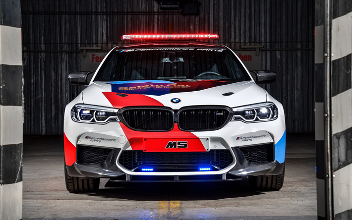 BMW M5, 2018, Safety Car, MotoGP, 4k, motorcykel racing, tuning, speciell version m5, Tyska bilar, BMW