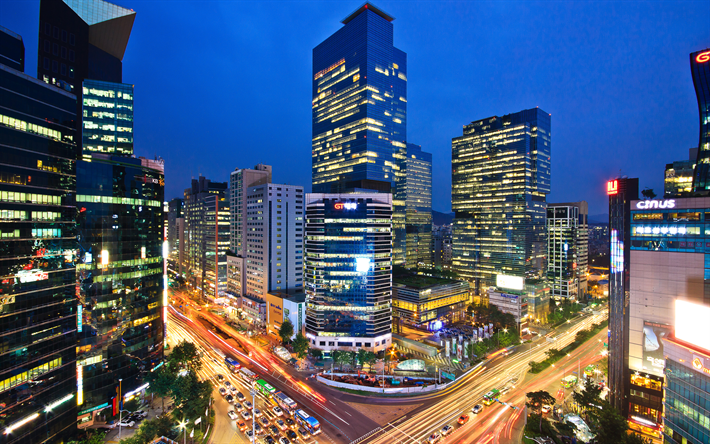 ダウンロード画像 ソウル 韓国 夜 高層ビル群 街の灯 近代建築 4k 夜景 フリー のピクチャを無料デスクトップの壁紙