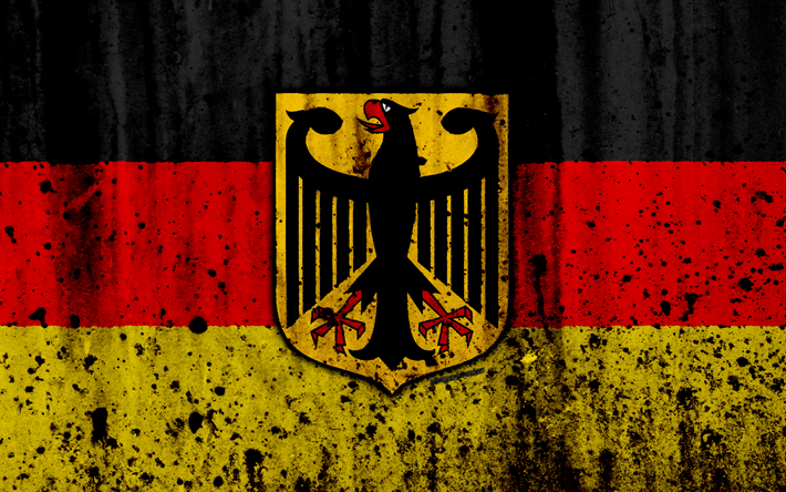 Bandera alemana, 4k, el grunge, el pabell&#243;n de Alemania, de Europa, de Alemania, simbolog&#237;a nacional, el escudo de armas de Alemania, alem&#225;n escudo de armas