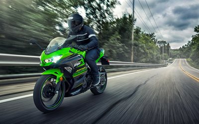 Kawasaki Ninja 400, 4k, 2018 polkupy&#246;r&#228;&#228;, sportbikes, ratsastaja, Kawasaki