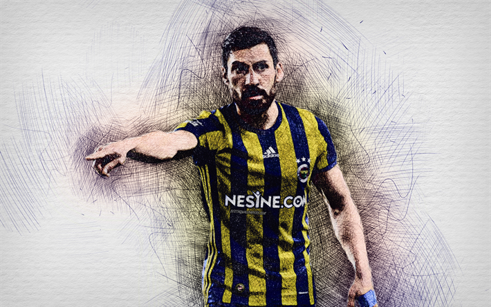 Sener Ozbayrakli, artwork, turkish footballers, Fenerbahce FC, soccer, Turkish Super Lig, football, drawing Ozbayrakli