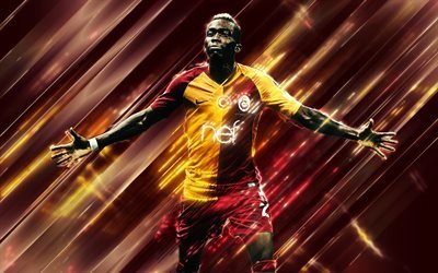 Henry Onyekuru, 4k, yaratıcı sanat, stil, Galatasaray, Nijeryalı futbolcu, T&#252;rkiye, kırmızı yaratıcı arka plan, futbol bı&#231;akları