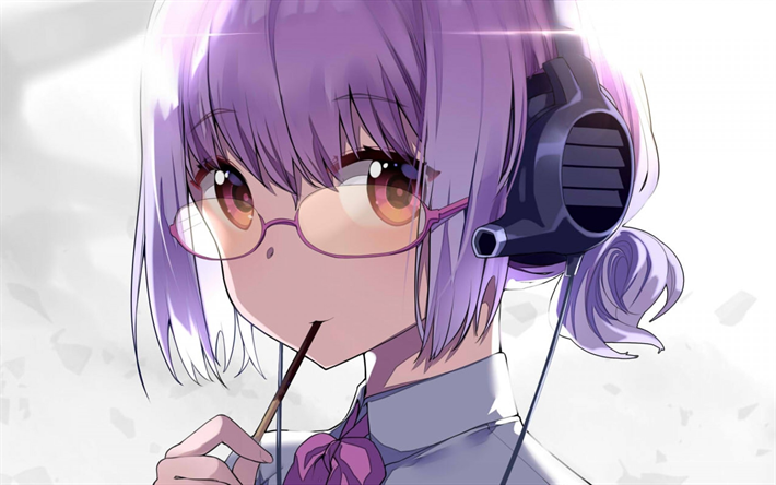Shinjou Akane, manga, meganekko, close-up, purple hair, SSSS Gridman