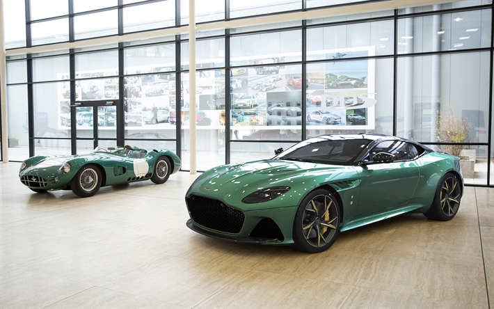 2019, Aston Martin DBS 59, evolu&#231;&#227;o, verde supercarro, carro de luxo, verde novo DBS 59, retro DBS, Carros brit&#226;nicos, Aston Martin