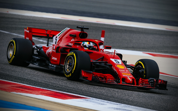 Sebastian Vettel, F1, Ferrari SF71H, allemand racer, piste de course, voiture de course, Ferrari, Vettel