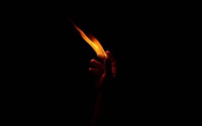 fire in hand, flame, black background, hand, fire