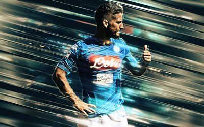 Dries Mertens, 4k, creative art, blades style, Napoli, striker, Belgian footballer, Serie A, Italy, blue creative background, football, SSC Napoli