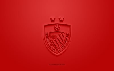 Estudiantes de Merida FC, creative 3D logo, red background, Venezuelan football team, Venezuelan Primera Division, Merida, Venezuela, 3d art, football, Estudiantes de Merida 3d logo