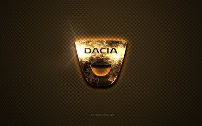 Dacia golden logo, artwork, brown metal background, Dacia emblem, creative, Dacia logo, brands, Dacia