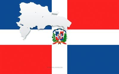 Dominican Republic map silhouette, Flag of Dominican Republic, silhouette on the flag, Dominican Republic, 3d Dominican Republic map silhouette, Dominican Republic flag, Dominican Republic 3d map