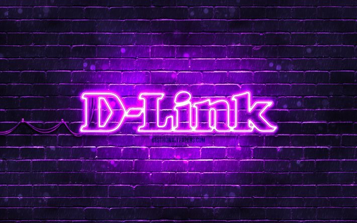 D-Link violetti logo, 4k, violetti tiilisein&#228;, D-Link-logo, tuotemerkit, D-Link neonlogo, D-Link