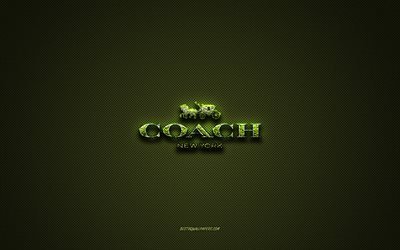 Coach logo, green creative logo, floral art logo, Coach emblem, green carbon fiber texture, Coach, creative art