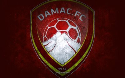 Damac FC, Saudi-Arabian jalkapallojoukkue, viininpunainen tausta, Damac FC -logo, grunge-taide, Saudi Pro League, Khamis Mushait, jalkapallo, Saudi-Arabia, Damac FC -tunnus