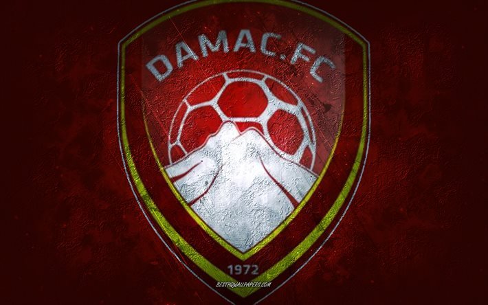 Damac FC, Saudiarabiens fotbollslag, vinr&#246;d bakgrund, Damac FC-logotyp, grungekonst, Saudi Pro League, Khamis Mushait, fotboll, Saudiarabien, Damac FC-emblem