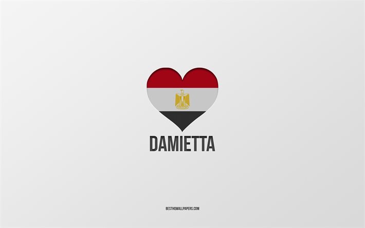 I Love Damietta, Egyptian cities, Day of Damietta, gray background, Damietta, Egypt, Egyptian flag heart, favorite cities, Love Damietta