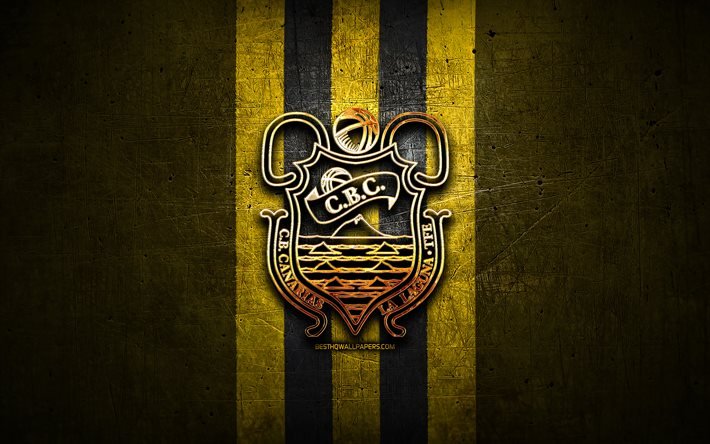 CB 1939 Canarias, شعار ذهبي, ACB, المعدن الأصفر خلفية, فريق كرة السلة الإسباني, شعار Cb 1939 Canarias, كرة السلة, تينيريفي BC, لينوفو تينيريفي