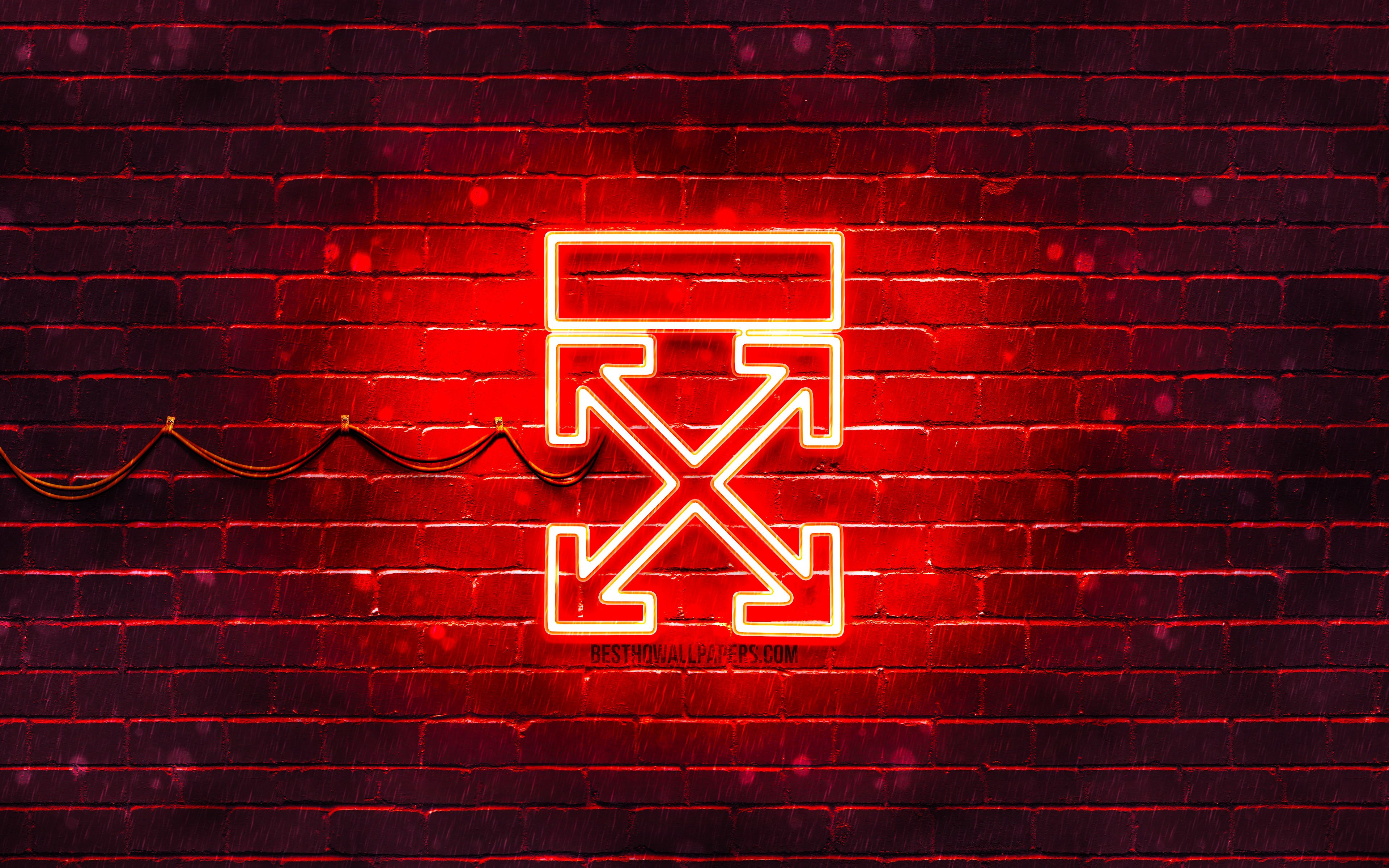 Download wallpapers Off-white red logo, 4k, red brickwall, Off-white ...