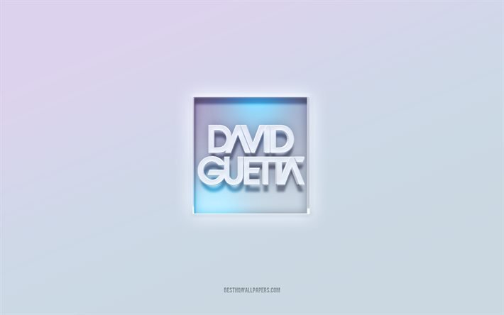 David Guetta logotyp, utskuren 3d-text, vit bakgrund, David Guetta 3d-logotyp, David Guettaemblem, David Guetta, pr&#228;glad logotyp, David Guetta 3d-emblem