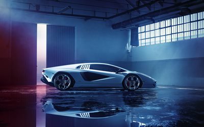 2021, Lamborghini Countach, LP 800-4, exterior, side view, supercar, new white Countach, Italian sports cars, Lamborghini