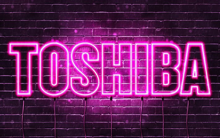 alles gute zum geburtstag toshiba, 4k, rosa neonlichter, toshiba-name, kreativ, toshiba happy birthday, toshiba-geburtstag, beliebte japanische weibliche namen, bild mit toshiba-namen, toshiba