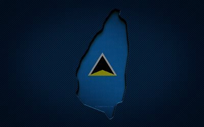 Saint Lucia map, 4k, North American countries, Saint Lucian flag, blue carbon background, Saint Lucia map silhouette, Saint Lucia flag, North America, Saint Lucian map, Saint Lucia, flag of Saint Lucia