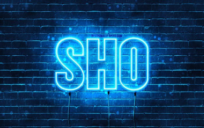 Buon Compleanno Sho, 4k, luci al neon blu, nome Sho, creativo, Sho Buon Compleanno, Compleanno Sho, nomi maschili giapponesi popolari, foto con nome Sho, Sho