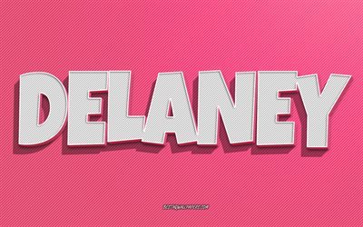 Delaney, fond de lignes roses, fonds d&#39;&#233;cran avec des noms, nom Delaney, noms f&#233;minins, carte de voeux Delaney, dessin au trait, photo avec nom Delaney