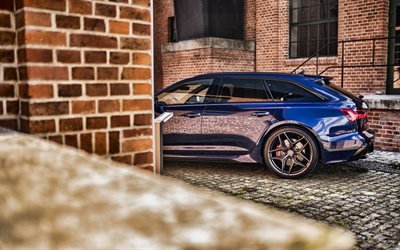 2021, Audi RS6 Avant, vista lateral traseira, exterior, Quattro, novo RS6 Avant azul, carros alem&#227;es, Audi