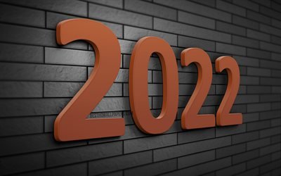 2022 kahverengi 3D rakamlar, 4k, gri brickwall, 2022 iş kavramları, Yeni Yılınız Kutlu Olsun 2022, yaratıcı, 2022 gri arka plan üzerinde, 2022 kavramlar, 2022 yeni yıl, 2022 yılı rakamları