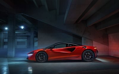 Mclaren Artura, 2021, side view, exterior, red sports coupe, supercar, new red Artura, British sports cars, Mclaren