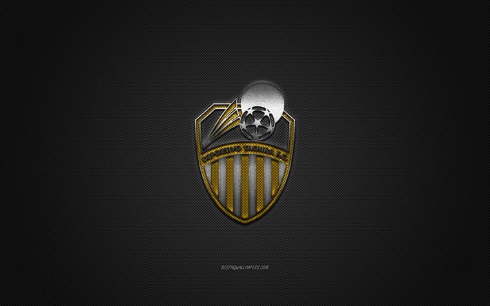 Deportivo Tachira FC, clube de futebol venezuelano, logotipo amarelo ouro, fundo preto de fibra de carbono, Primeira Divis&#227;o da Venezuela, futebol, San Cristobal, Venezuela, logotipo do Deportivo Tachira FC