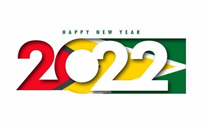 Feliz Ano Novo 2022 Guiana, fundo branco, Guiana 2022, Guiana 2022 Ano Novo, 2022 conceitos, Guiana, Bandeira da Guiana