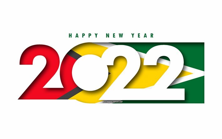 frohes neues jahr 2022 guyana, wei&#223;er hintergrund, guyana 2022, guyana 2022 neujahr, 2022 konzepte, guyana, flagge von guyana