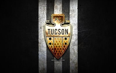 Tucson FC, golden logo, USL League One, black metal background, american soccer club, Tucson FC logo, soccer, FC Tucson