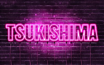 Feliz anivers&#225;rio, Tsukishima, 4k, luzes de n&#233;on rosa, nome de Tsukishima, criativo, feliz anivers&#225;rio, anivers&#225;rio de Tsukishima, nomes femininos japoneses populares, imagem com o nome de Tsukishima