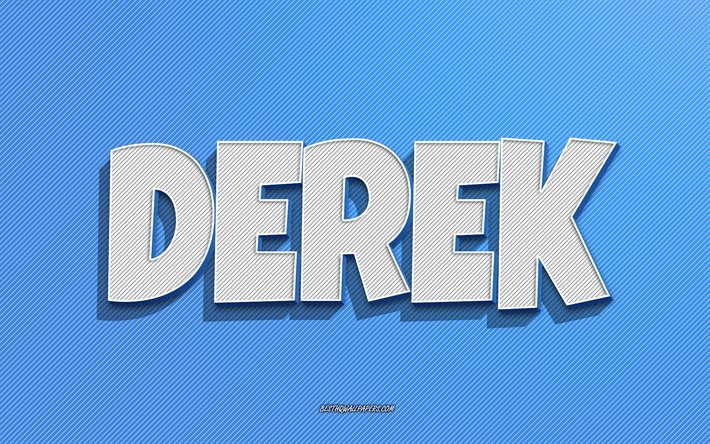 Derek, fundo de linhas azuis, pap&#233;is de parede com nomes, nome de Derek, nomes masculinos, cart&#227;o de felicita&#231;&#245;es de Derek, arte de linha, imagem com o nome de Derek