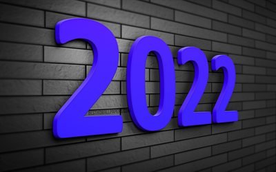 4k, 2022ダークブルーの3D数字, 2022年のビジネスコンセプト, 灰色のレンガの壁, 2022年新年, 明けましておめでとうございます, creative クリエイティブ, 2022年, 灰色の背景に2022, 2022年のコンセプト, 2022年の数字