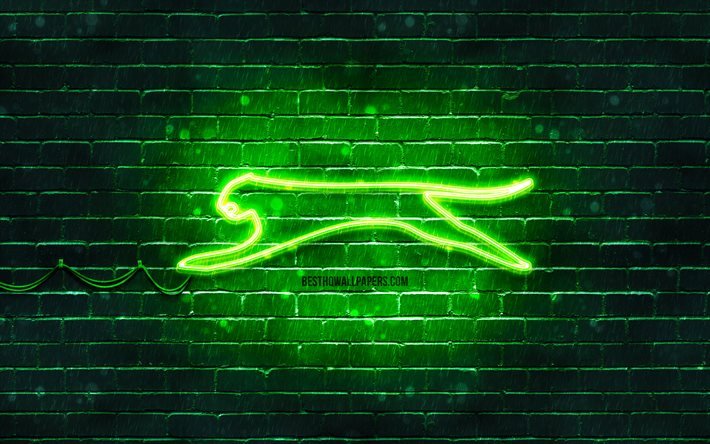 Logo vert Slazenger, 4k, mur de briques vert, logo Slazenger, marques, logo n&#233;on Slazenger, Slazenger