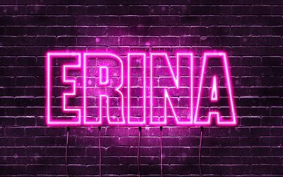 Happy Birthday Erina, 4k, pink neon lights, Erina name, creative, Erina Happy Birthday, Erina Birthday, popular japanese female names, picture with Erina name, Erina