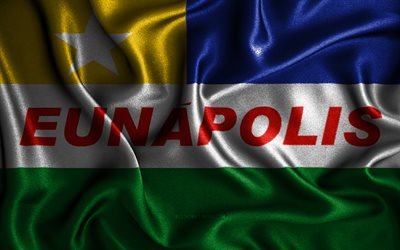 Eunapolis flag, 4k, silk wavy flags, brazilian cities, Day of Eunapolis, Flag of Eunapolis, fabric flags, 3D art, Eunapolis, cities of Brazil, Eunapolis 3D flag