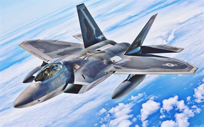 Lockheed Martin F - 22 Raptor, Yhdysvaltain ilmavoimat, sinitaivas, taistelukoneet, suihkuh&#228;vitt&#228;j&#228;, taistelija, USAF, HDR, Lockheed Martin, Yhdysvaltain armeija